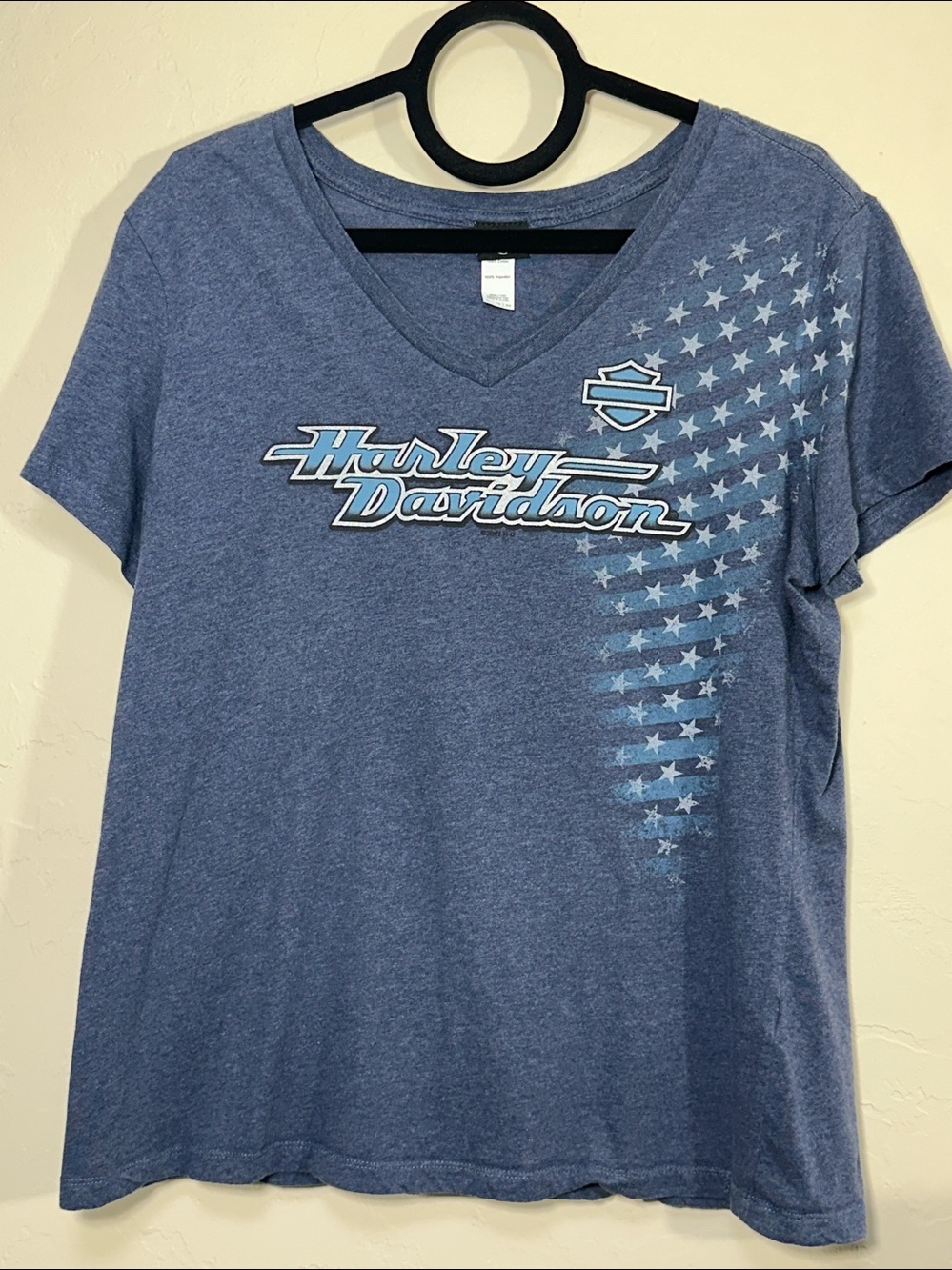 Harley-Davidson Blue V-Neck Stars & Stripes Graphic Tee Temple TX